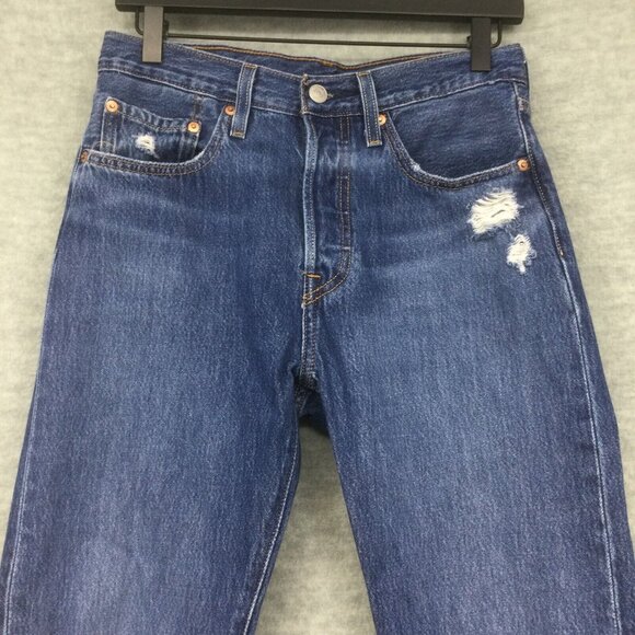 Levis 501 Jeans 27x28 Button Fly Skinny Tapered Distressed Medium Mom - Picture 2 of 16